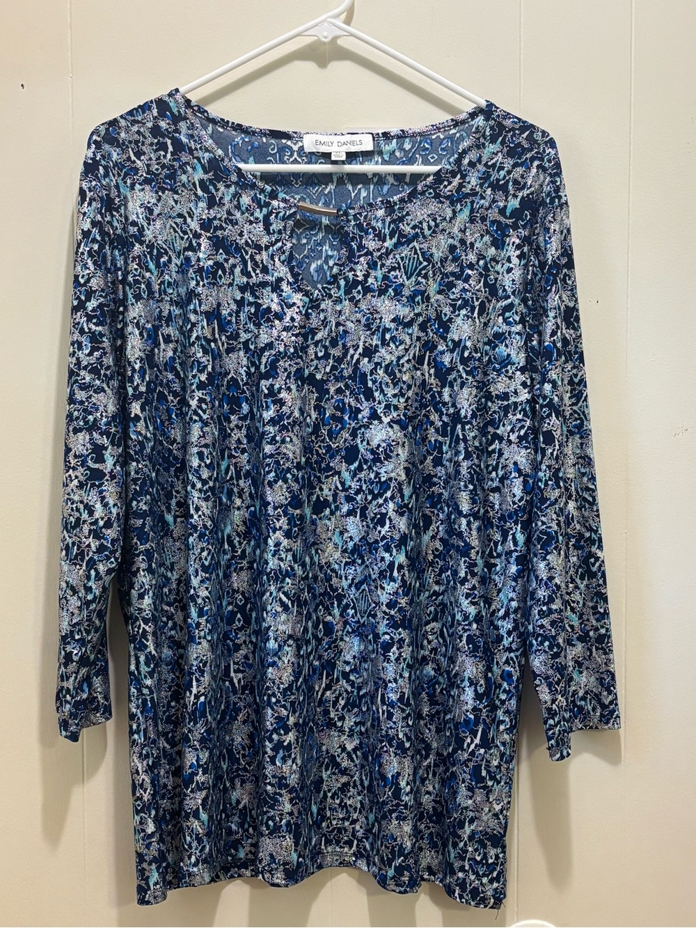 Daniels Navy Ikat Metallic Foil 3/4 Sleeve Knit Top XL NEW